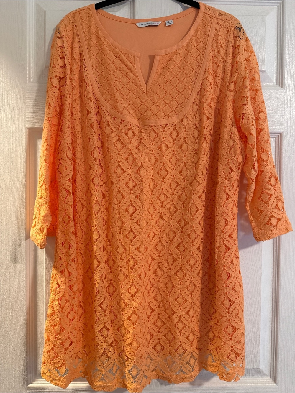 Isaac Mizrahi Live! Peach Lace-Trim Tunic plus 1x